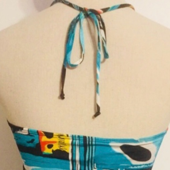 Dots Blue Multicolor Print Halter With Wooden Beads Tie Top NWT - Picture 9 of 9